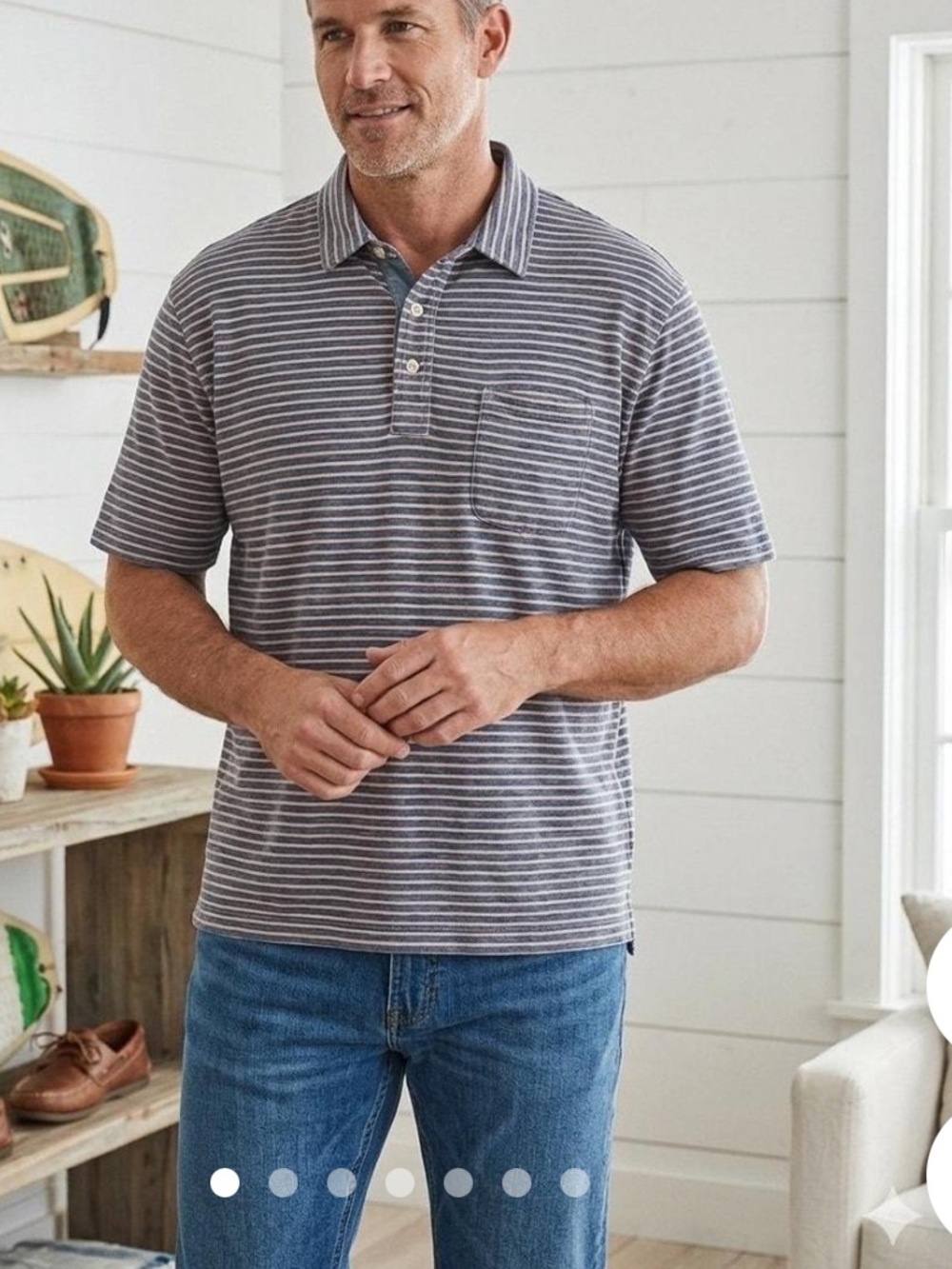 Fathery Men's Short-Sleeve Striped Polo Shirt -